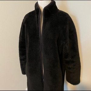 J crew black faux fur plush coat size small